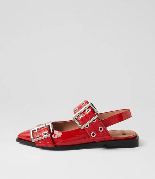 Image of Footwear. Productname: Larra Red Patent Leather Flat Shoes in RED colour by brand - MOLLINI