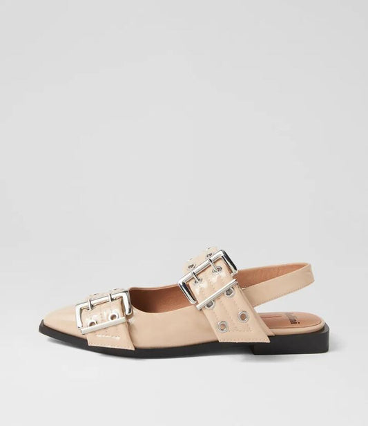 Image of Footwear. Productname: Larra Latte Patent Leather Flat Shoes in LATTE colour by brand - MOLLINI