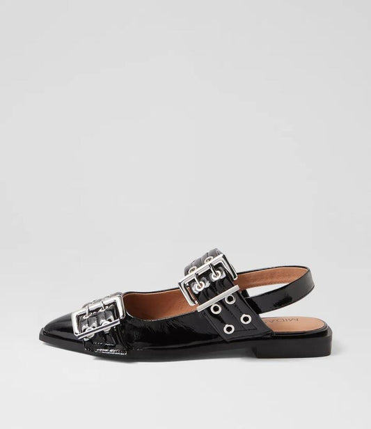 Image of Footwear. Productname: Lanny Black Patent Leather Flat Shoes in BLACK colour by brand - MIDAS