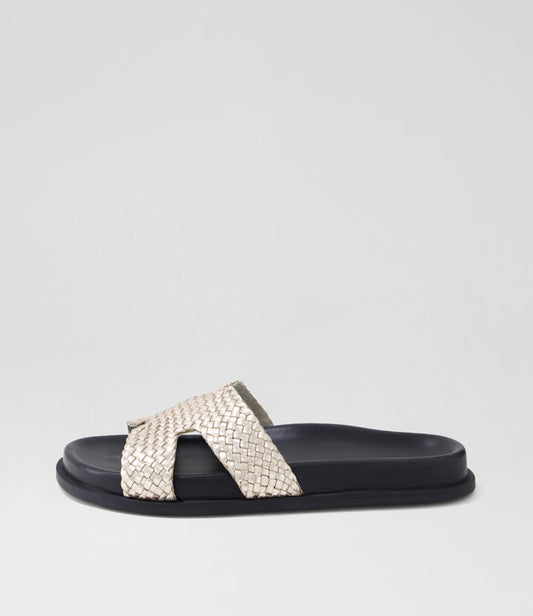 Image of Slippers. Productname: Bertia Gold Leather Slides in GOLD colour by brand - MIDAS