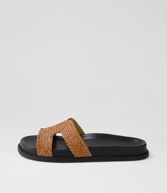 Image of Slippers. Productname: Bertia Tan Leather Slides in TAN colour by brand - MIDAS
