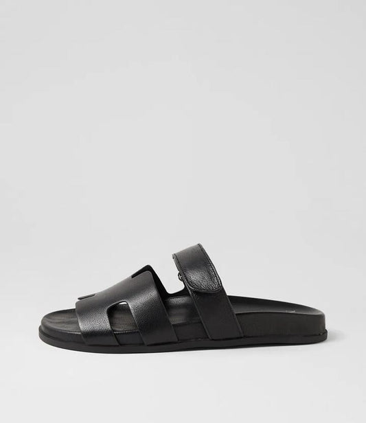 Image of Sandals. Productname: Hopes Black Black Leather Sandals in BLACK-BLACK SOLE colour by brand - MOLLINI