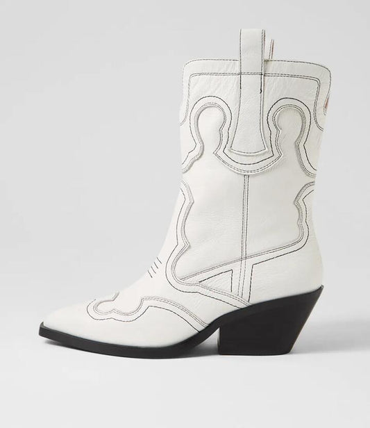 Image of Boots. Productname: Riava White Black Stitch Leather Ankle Boots in WHITE-BLACK STITCH colour by brand - MOLLINI