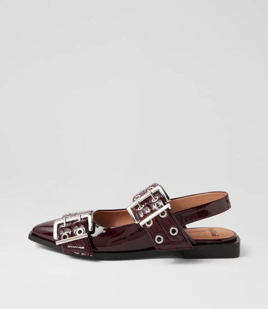 Image of Footwear. Productname: Larra Burgundy Patent Leather Flat Shoes in BURGUNDY colour by brand - MOLLINI