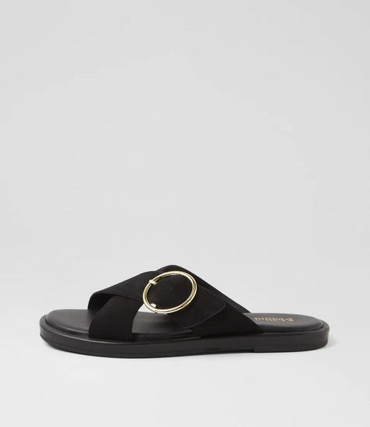Image of Sandals. Productname: Dayar Black Suede Sandals in BLACK-BLACK SOLE colour by brand - MOLLINI