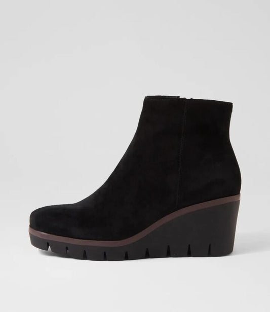 Image of Boots. Productname: Neesha Black Suede Ankle Boots in BLACK colour by brand - MIDAS