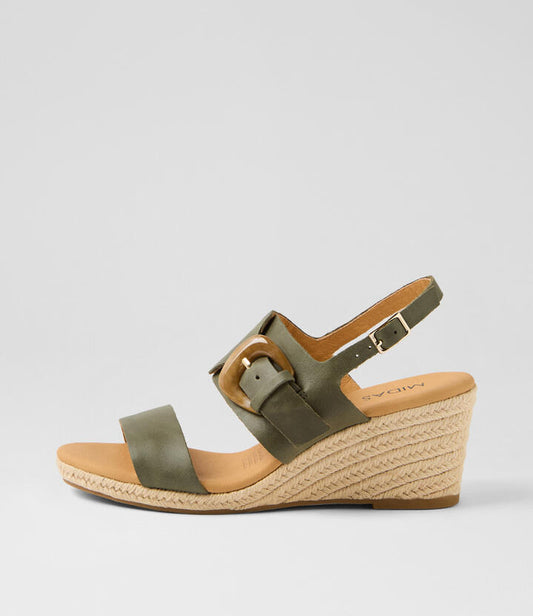Image of Sandals. Productname: Joi Olive Leather Sandals in OLIVE colour by brand - MIDAS