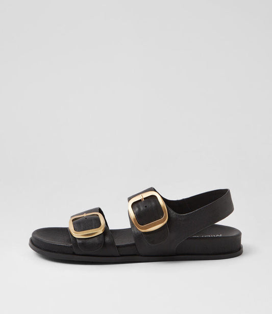 Image of Sandals. Productname: Noele Black Leather Sandals in BLACK-BLACK SOLE colour by brand - MIDAS