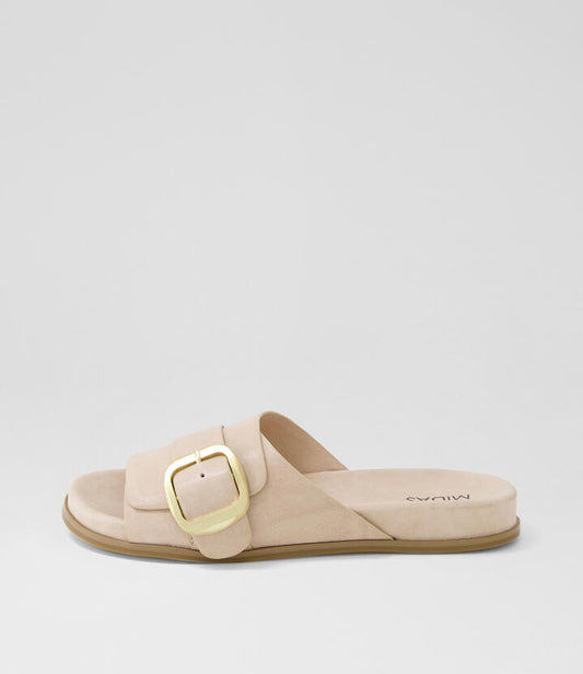 Image of Slippers. Productname: Newka Cream Natural Leather Slides in CREAM-NATURAL SOLE colour by brand - MIDAS