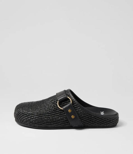 Image of Footwear. Productname: Vaneza Black Woven Leather Flat Shoes in BLACK-BLACK colour by brand - MOLLINI