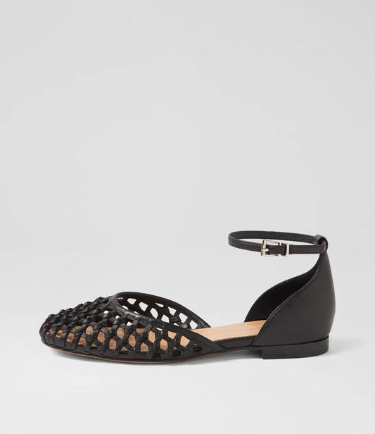 Image of Shoes. Productname: Beylanie Black Leather Flat Shoes in Black colour by brand - MOLLINI
