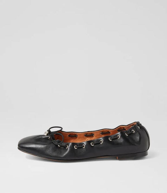 Image of Footwear. Productname: Niseya Black Leather Ballet Flats in BLACK colour by brand - MOLLINI