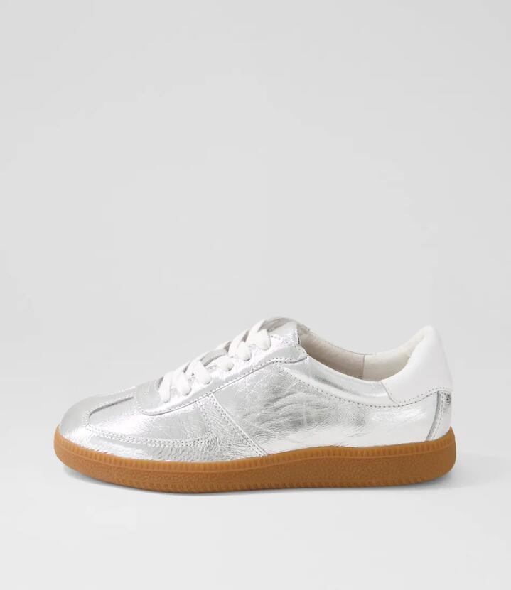 Image of Sneakers. Productname: Dari Silver Gum Shrunken Leather Sneakers in Silver-Gum Sole colour by brand - MOLLINI