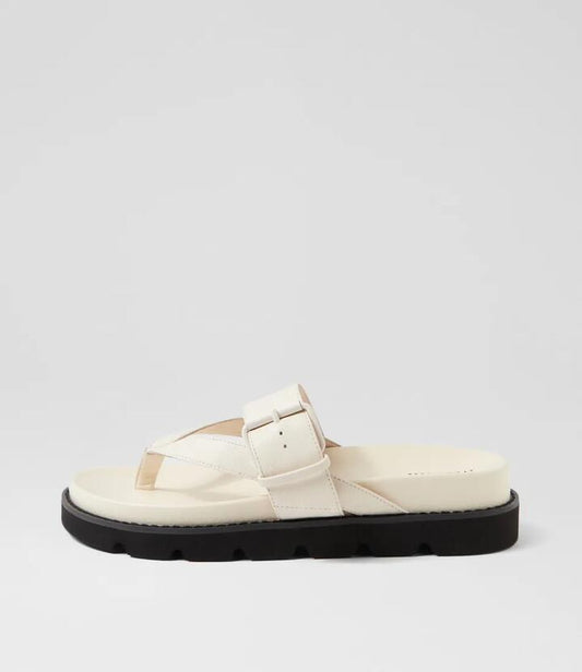 Image of Sandals. Productname: Cuzon Cream Black Leather Sandals in CREAM-BLACK SOLE colour by brand - MOLLINI