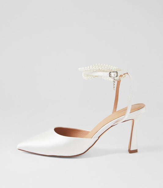 Image of Heels. Productname: Tietheknot White Satin Heels in WHITE colour by brand - MOLLINI