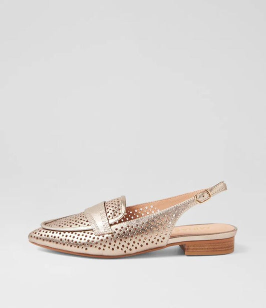 Image of Flats. Product name - Della Champagne Leather Loafers in Champagne colour by brand - MIDAS
