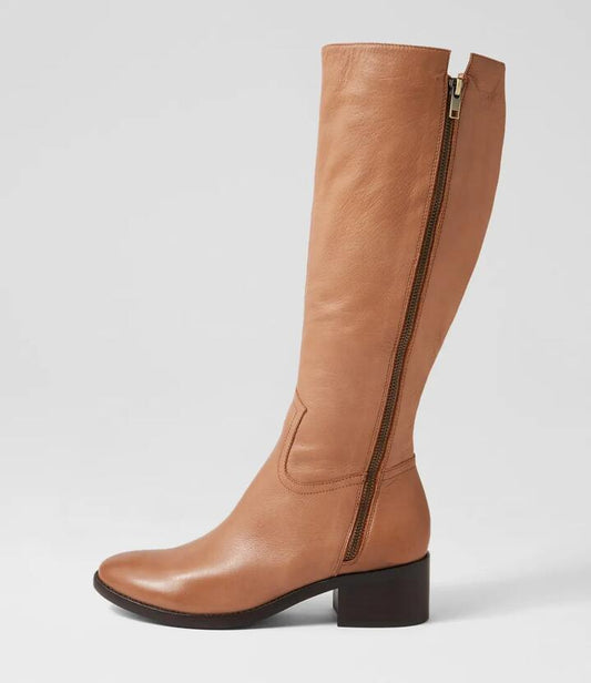 Image of Boots. Productname: Pactor Cognac Leather Knee High Boots in COGNAC colour by brand - MIDAS