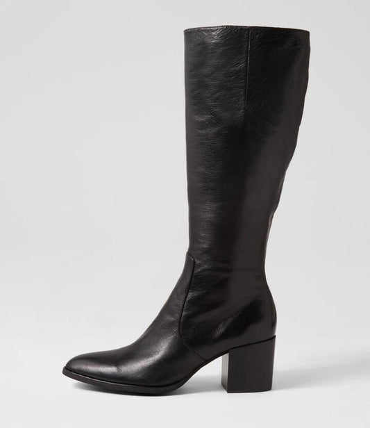 Image of Boots. Productname: Zoko Black Leather Knee High Boots in BLACK-BLACK HEEL colour by brand - MIDAS