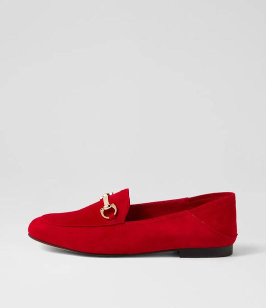 Image of Flats. Productname: Ginnas Red Suede Loafers in RED colour by brand - MIDAS