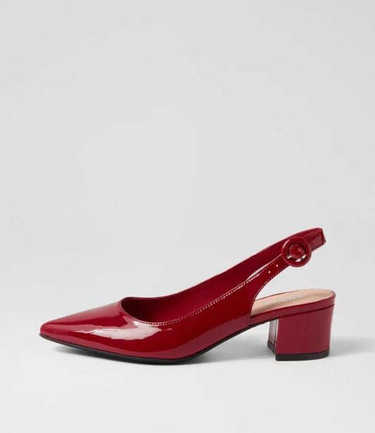 Image of Heels. Productname: Amali Dark Red Patent Leather Pump Heels in DK RED colour by brand - MIDAS