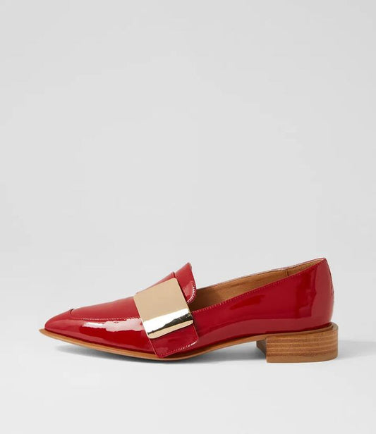 Image of Flats. Productname: Easey Dark Red Gold Patent Leather Loafers in Dk Red-Gold colour by brand - MIDAS