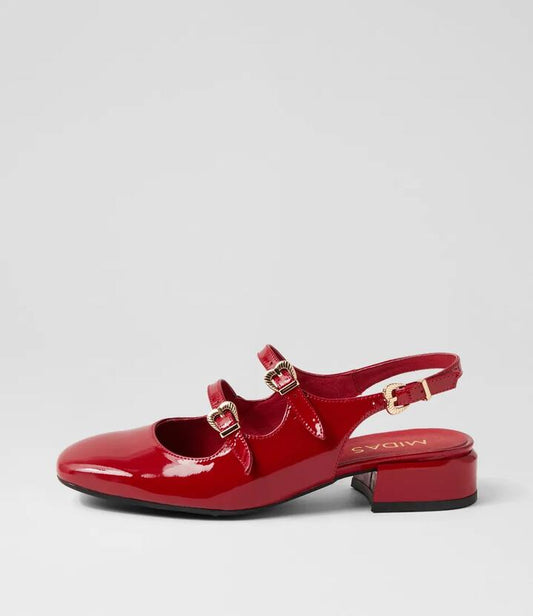 Image of Heels. Productname: Virazzo Dark Red Patent Leather Heels in DK RED colour by brand - MIDAS