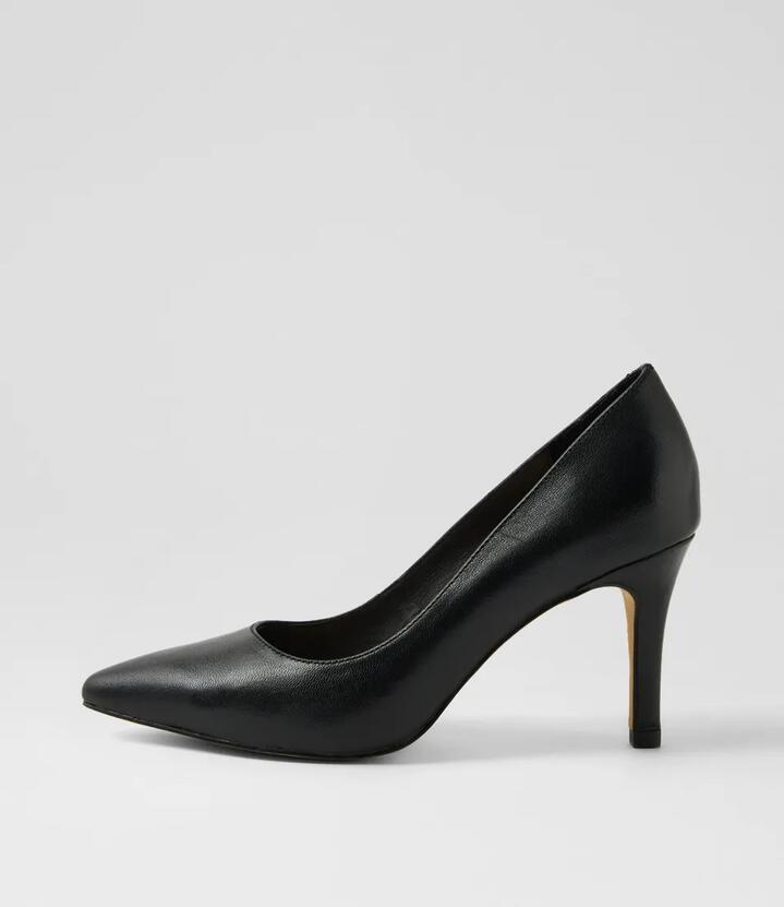 Image of Heels. Productname: Berri Black Leather Pump Heels in Black colour by brand - MIDAS