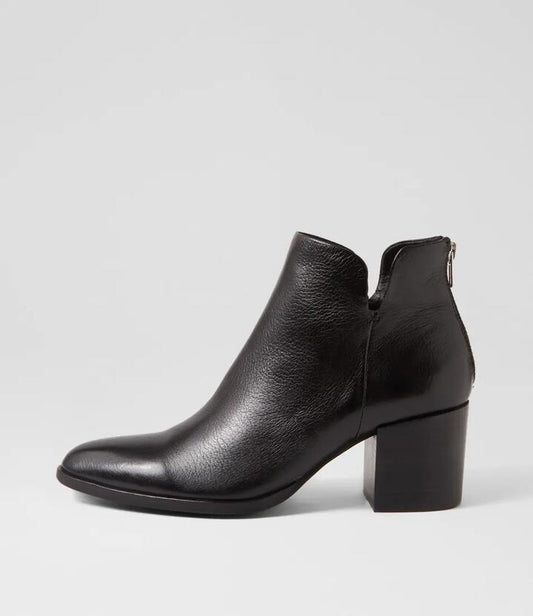 Image of Boots. Productname: Zale Black Heel Leather Ankle Boots in BLACK-BLACK HEEL colour by brand - MIDAS