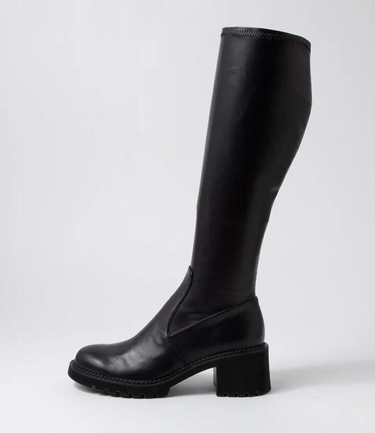Image of Boots. Productname: Zarah Black Stretch Knee High Boots in BLACK colour by brand - MIDAS