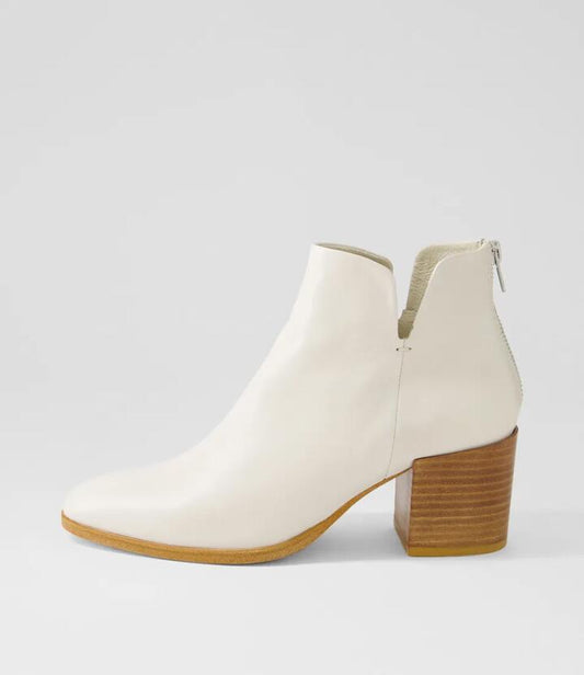 Image of Boots. Productname: Zale Vanilla Light Natural Heel Leather Ankle Boots in VANILLA-LT NATURAL HEEL colour by brand - MIDAS