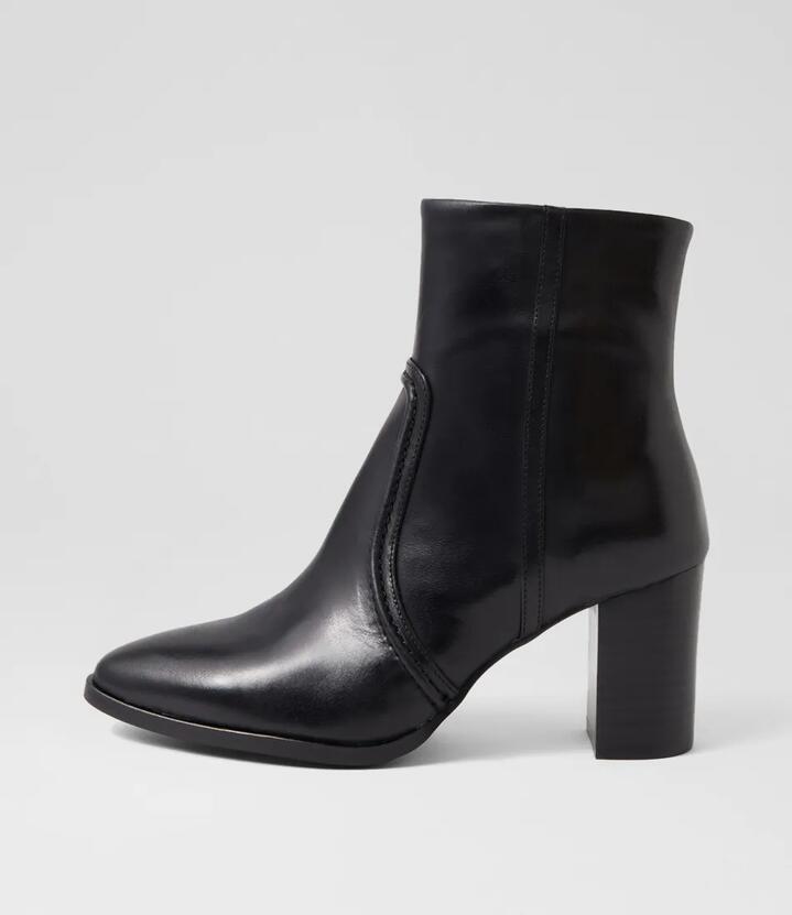 Image of Boots. Productname: Anani Black Leather Ankle Boots in Black-Black Heel colour by brand - MIDAS