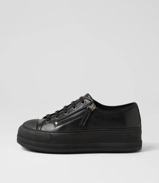 Image of Sneakers. Productname: Gleeda Black Leather Sneakers in BLACK-BLACK SOLE colour by brand - MIDAS