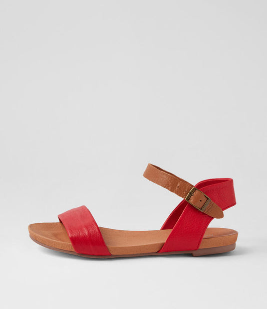 Image of Sandals. Productname: Jimbara Red Tan Leather Sandals in RED-TAN colour by brand - MIDAS