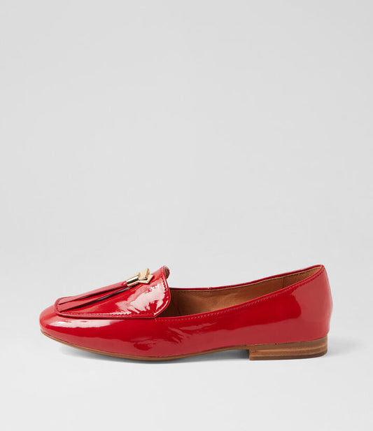Image of Flats. Productname: Marcell Red Patent Leather Loafers in RED colour by brand - MIDAS