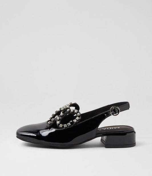 Image of Heels. Productname: Vayows Black Patent Leather Heels in BLACK colour by brand - MIDAS