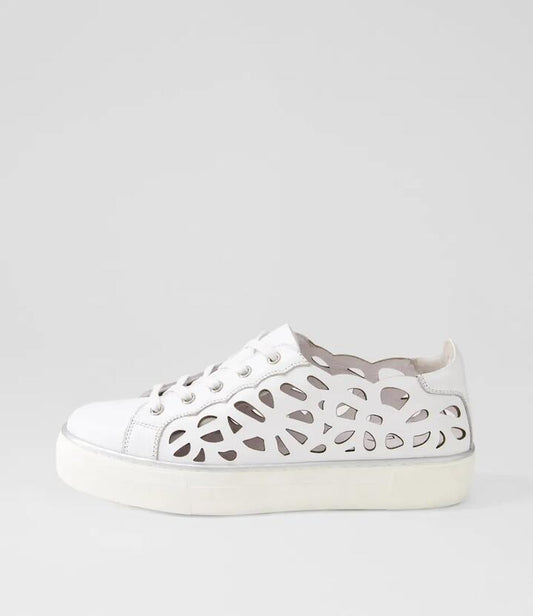 Image of Sneakers. Productname: Flaxx White Leather Sneakers in WHITE-WHITE SOLE colour by brand - MIDAS