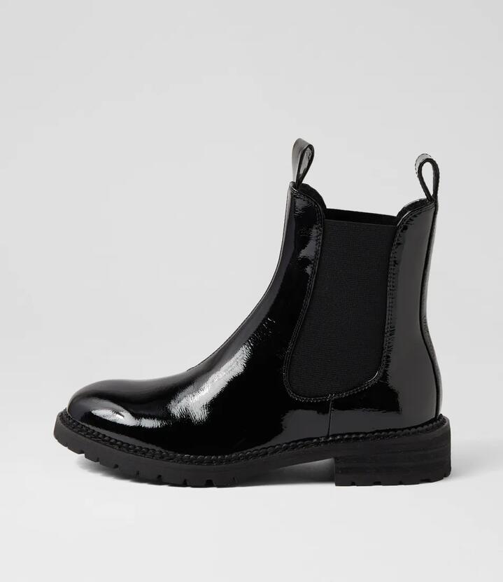Image of Boots. Productname: Roccom Black Patent Leather Chelsea Boots in BLACK colour by brand - MOLLINI