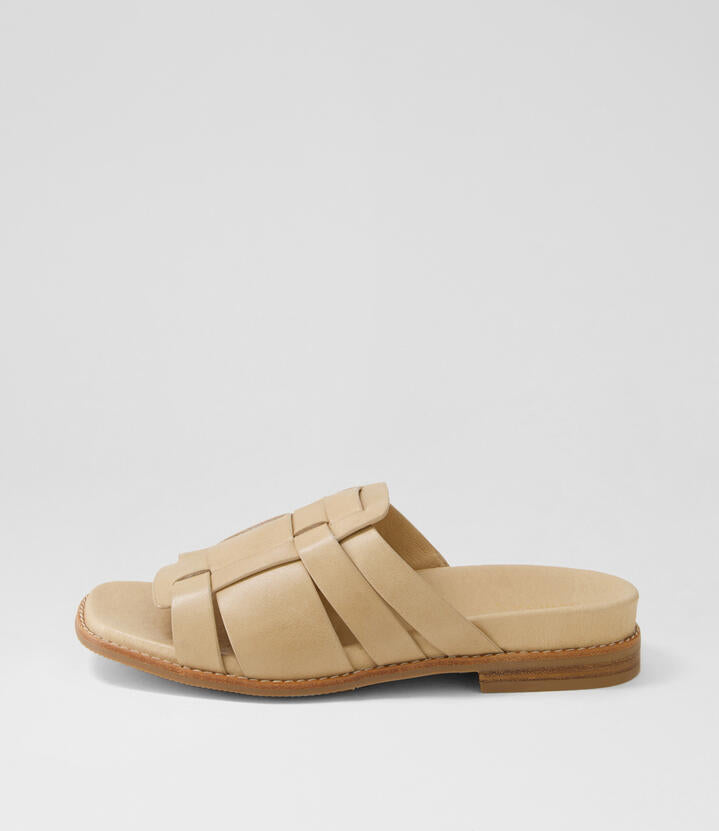 Image of Slippers. Productname: Everlly Camel Leather Slides in Camel colour by brand - MIDAS