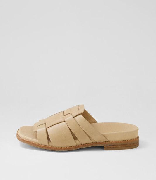 Image of Slippers. Productname: Everlly Camel Leather Slides in Camel colour by brand - MIDAS