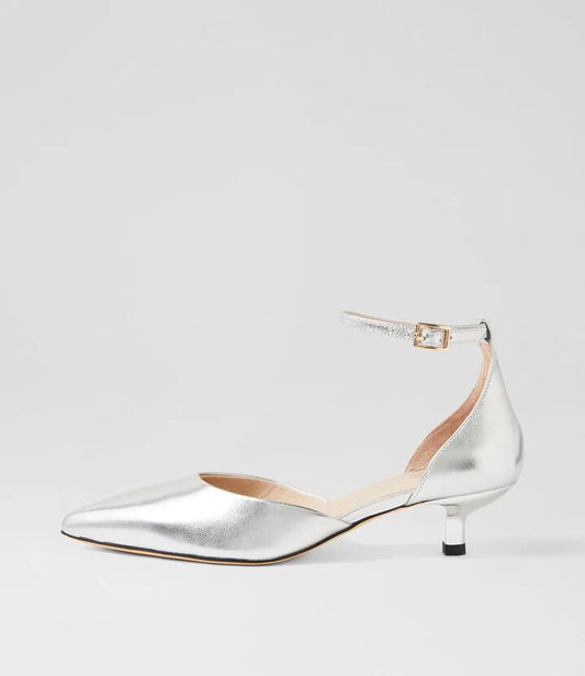 Image of Heels. Productname: Cushla Silver Leather Heels in SILVER colour by brand - MOLLINI