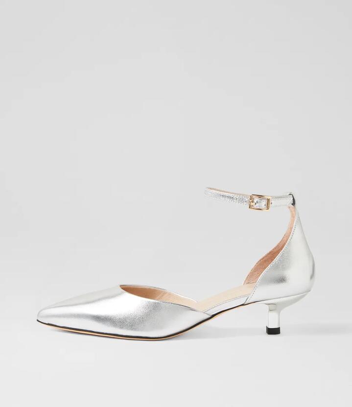 Image of Heels. Productname: Cushla Silver Leather Heels in Silver colour by brand - MOLLINI