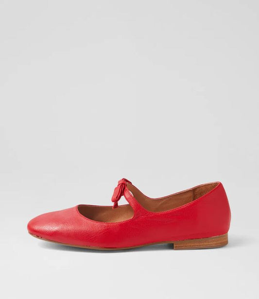Image of Footwear. Productname: Mosse New Red Leather Flat Shoes in NEW RED colour by brand - MIDAS