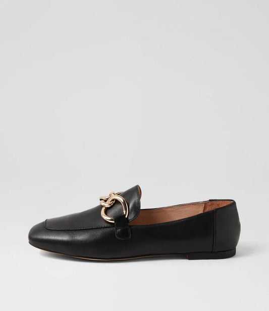 Image of Flats. Productname: Nellah Black Leather Loafers in BLACK colour by brand - MIDAS
