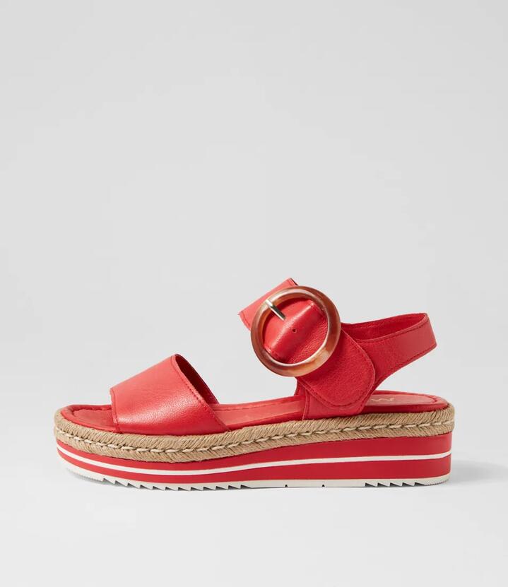 Image of Sandals. Productname: Aubbie Red Leather Sandals in RED colour by brand - MIDAS