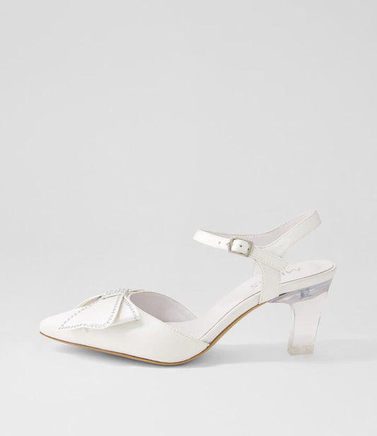 Image of Heels. Productname: Fenta Ivory Silver Jewels Satin Heels in IVORY-SILVER JEWELS colour by brand - MIDAS