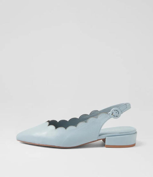 Image of a model wearing Denim. Productname: Eggins Denim Leather Flat Shoes in DENIM colour by brand - MIDAS