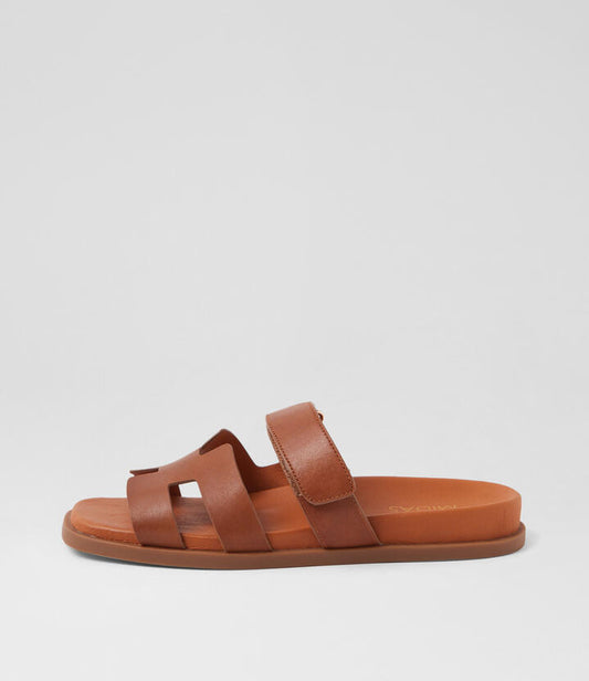 Image of Slippers. Productname: Noley Tan Leather Slides in TAN colour by brand - MIDAS