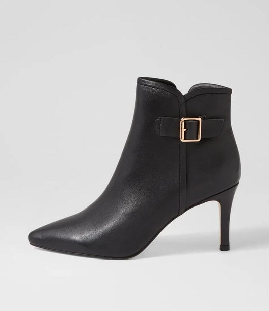 Image of Boots. Productname: Badal Black Leather Ankle Boots in Black colour by brand - MIDAS