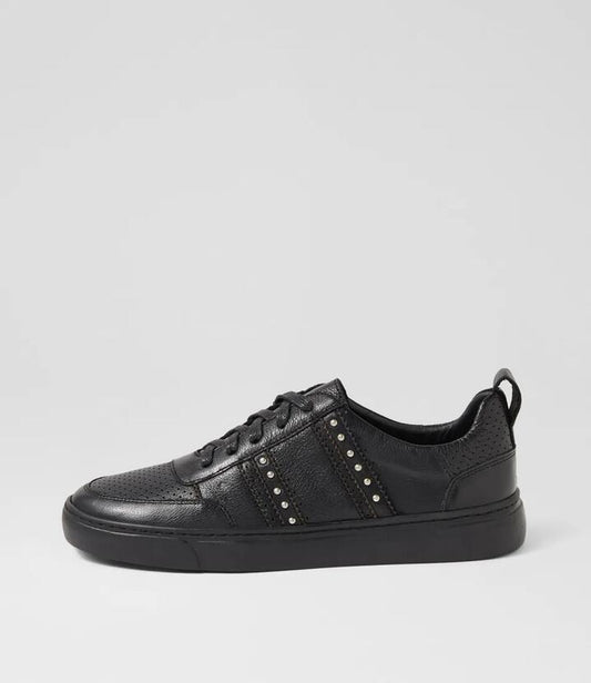 Image of Sneakers. Productname: Ostud Black Leather Sneakers in BLACK-BLACK SOLE colour by brand - MOLLINI