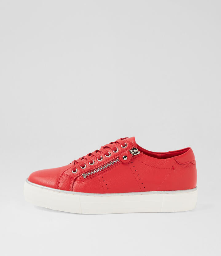 Image of Sneakers. Productname: Feema Red White Leather Sneakers in Red-White Sole colour by brand - MIDAS